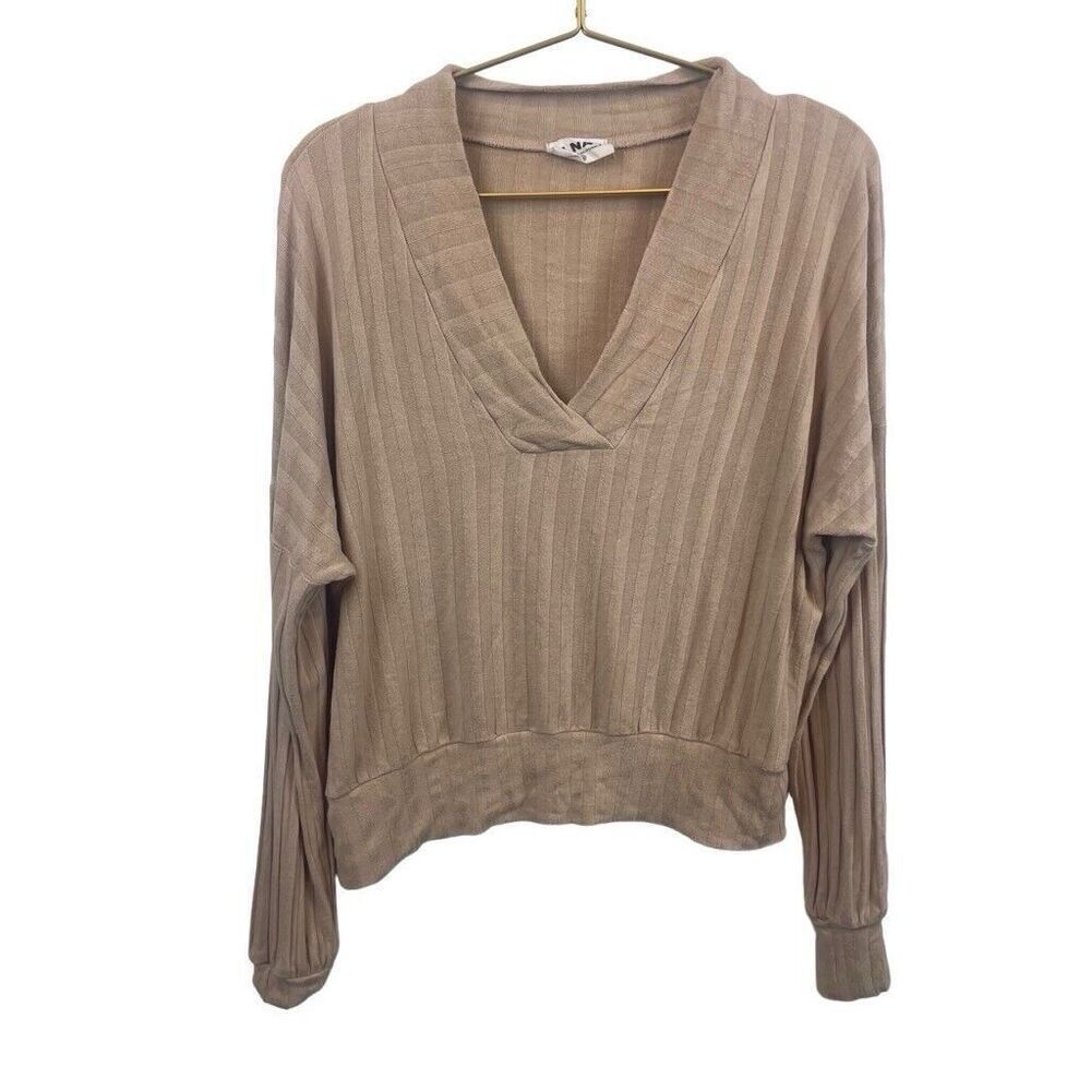 LNA Tan Cream Pullover Ribbed Sweater Size XS Viscose Spandex Slight Wear